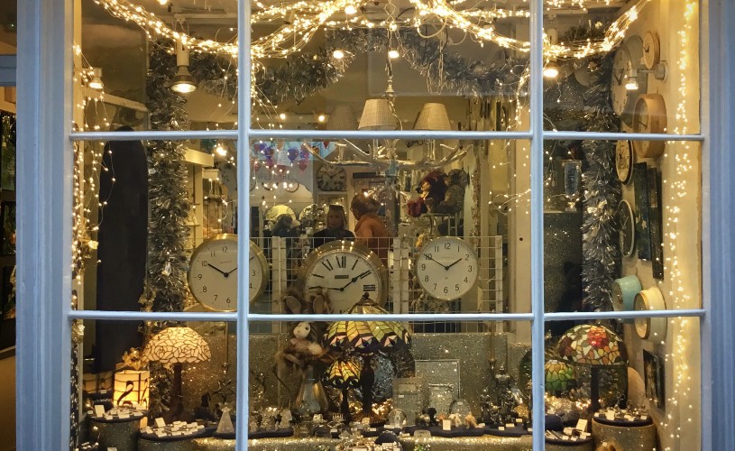 Christmas window display at The Silver Shop of Bath